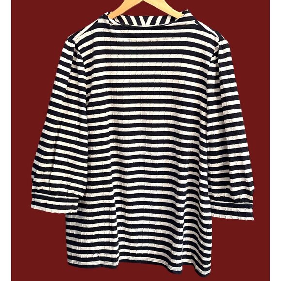 Talbots Plus Size Navy White Striped Puff Sleeve Blouse Nautical Preppy Chic 2X - Picture 1 of 6